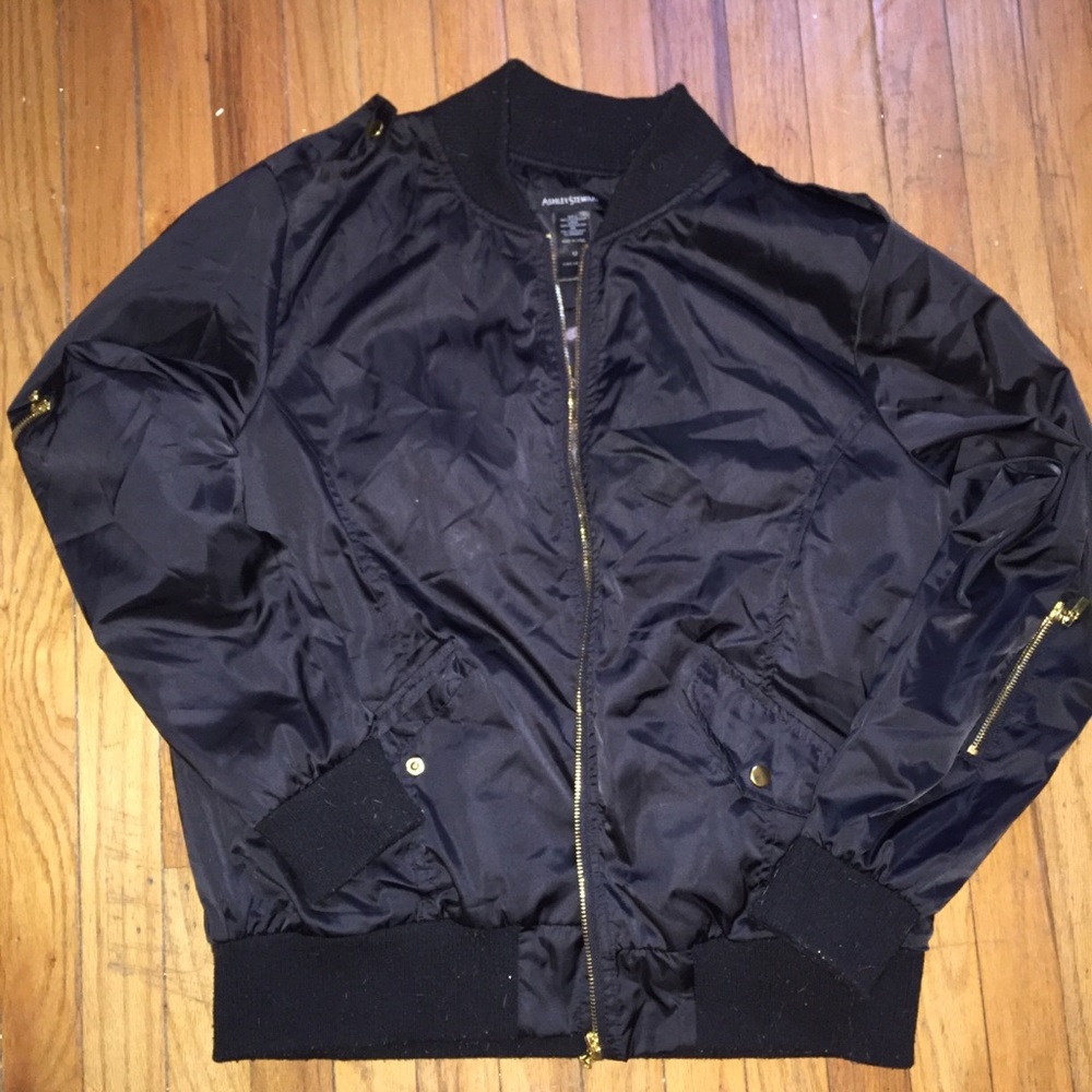 Black Silky Bomber Jacket